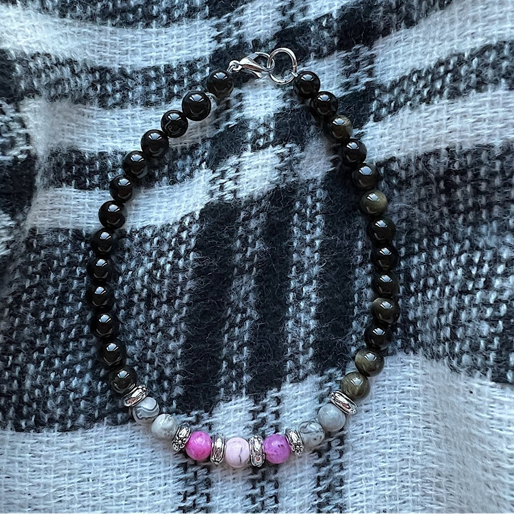 Black and Fuchsia Stone Bracelet